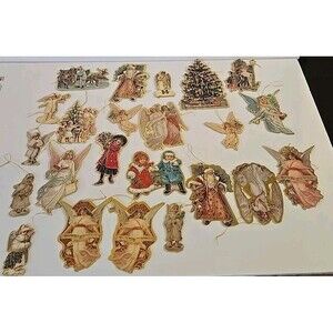 Vintage Enesco Die Cast Foiled Christmas Holiday Ornaments Cardboard Lot of 23